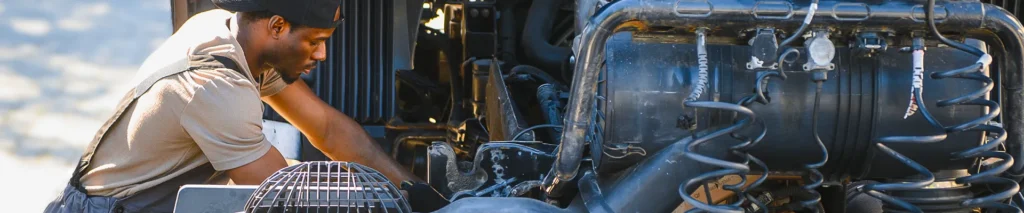 A technician viewing a Cummins truck.