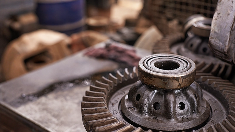 Close-up look at the gears of a truck axle differential