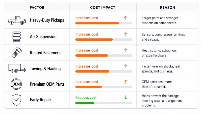 Truck suspension repair cost factors